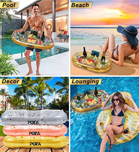 POZA Inflatable Gold Floating Cooler - Luxurious Drink Holder Filled with Sparkly Confetti, Premium Party Float with 8 Hol...