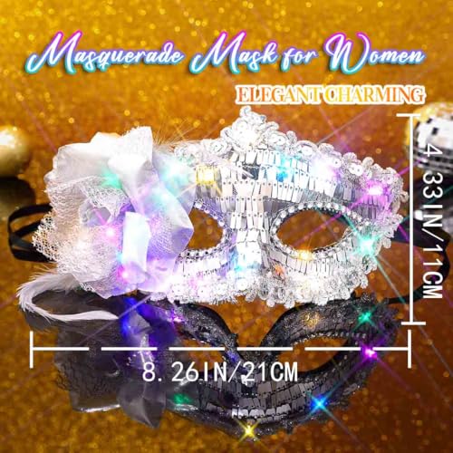 BODIY Light Up Masquerade Mask Halloween Black Venetian Masks Prom Costume Eye Mask for Women