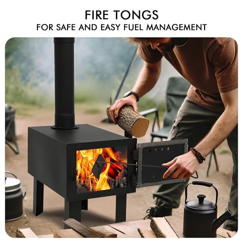 Red Mountain Valley Outdoor Camping Wood Stove, Portable Hot Wood Burning Tent stove with 5-Section Chimney and 2 Dual Rak...