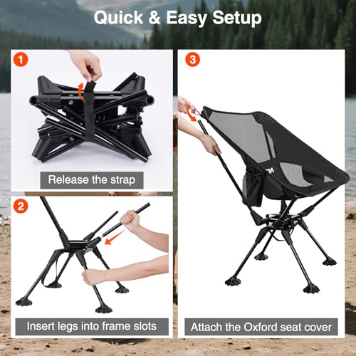 Trakiom 360° Swivel Folding Camping Chairs, Compact and Portable Chair for Outdoor Camp, Foldable Chairs with Anti-Sinking...