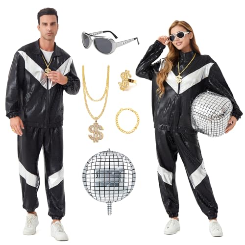 Ezuwail Disco Costume for Men Women – 70s 80s 90s Outfits Retro Party Tracksuit, Couples Disco Costumes Halloween Outfit