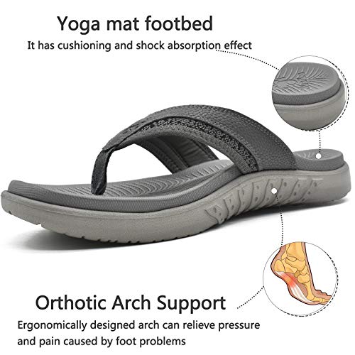 KuaiLu Mens Sport Flip Flops Comfort Orthotic Thong Sandals with Plantar Fasciitis Arch Support Outdoor Summer Beach Size ...