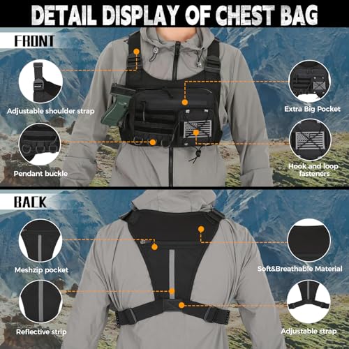 koculemi Outdoor Sports Chest Bag for Men, Chest Vest Holster Fits Most Pistols, EDC Travel Chest Pack for Running, Hiking