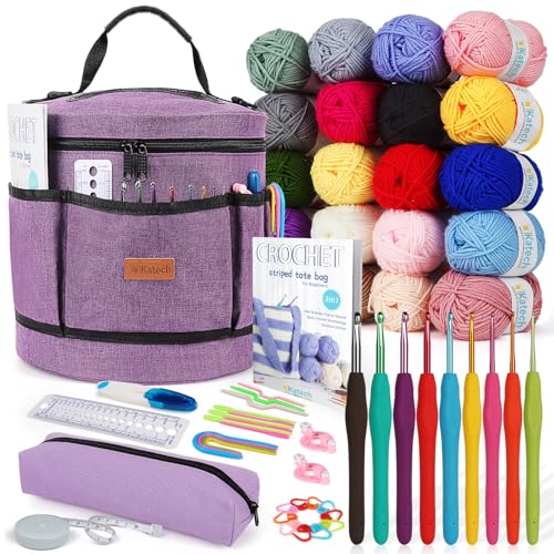 Katech Crochet Kit for Beginners, Beginner Crochet Kit for Adults-Crochet Kits Includes Crochet Hooks Knitting Bag Crochet...