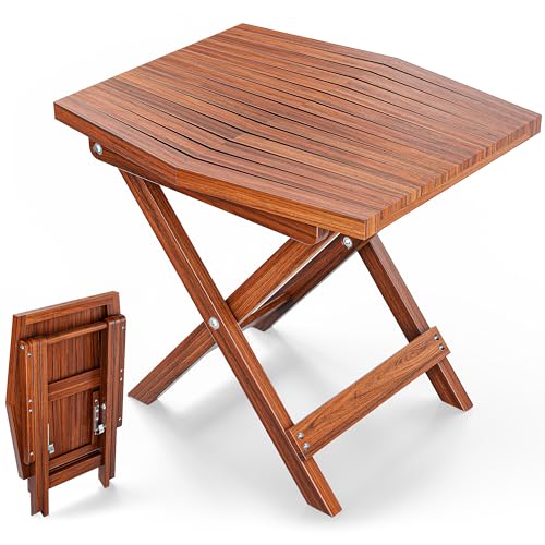 Melino Wooden Folding Outdoor Side Table 18x16x16 in, FSC Certified Acacia Wood Weatherproof Small Table for Patio, Porch,...
