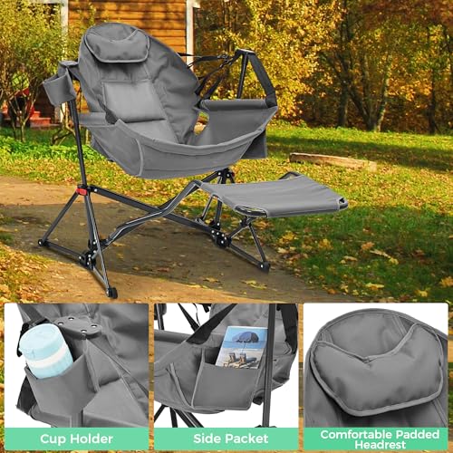 Ainfox Hammock Chair with Footrest, Oversized Swinging Portable Folding Camping Chairs for Adults Outside Swinging Camp wi...