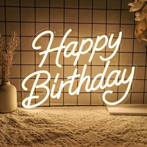 Mvorixa Happy Birthday Neon Sign for Wall Decor, LED Happy Birthday Light Up Sign, Dimmable Birthday Sign for Birthday Par...