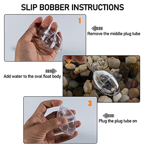 Alwonder Slip Bobbers Set for Fishing, 15PCS Fishing Slip Cast Spin Floats, 3 Sizes Clear Plastic Bobbers Kit, Oval Bubble...