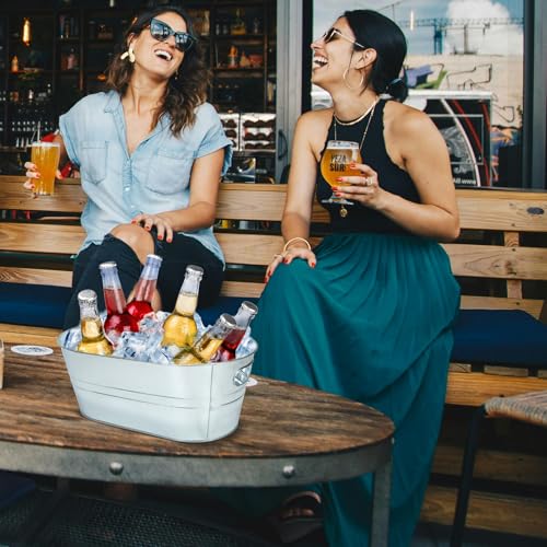 dndsim 4PCS 3 Gallon Galvanized Tub, Beverage Tub, Ice Buckets for Parties With Carry Handles, Drink Buckets for Parties, ...