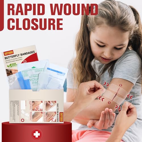 Emergency Wound Closure Strips - HSA/FSA Eligible - Dotodo 4PCS Laceration Closure Kit - Sutures Butterfly Bandaids | Stre...