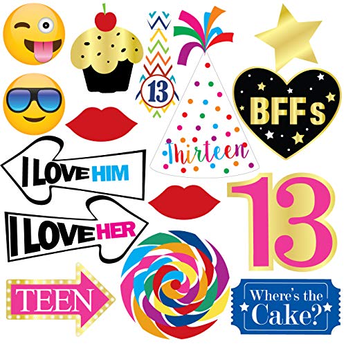 13th Birthday Photo Booth Party Props - 40 Pieces - Funny Official Teenager Birthday Party Supplies, Decorations and Favors