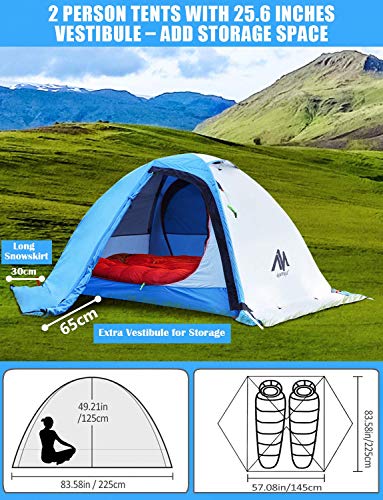 AYAMAYA 4 Season Backpacking Tent 2 Person Camping Tent Ultralight Waterproof All Weather Double Layer Two Doors Easy Setu...