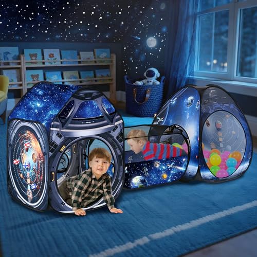 3 Pcs Galaxy Kid Play Tent Pop up Tent Play Tunnel Indoor and Outdoor Playhouse for Kid Beanbag Toss Game for Team Competi...