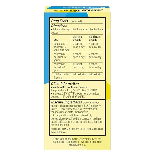 Senokot-S Dual Action Natural Vegetable Laxative Ingredient Plus Stool Softener Tablets, Docusate Sodium, Senna Concentrate, Gentle, Overnight Relief From Occasional Constipation, 60 ct