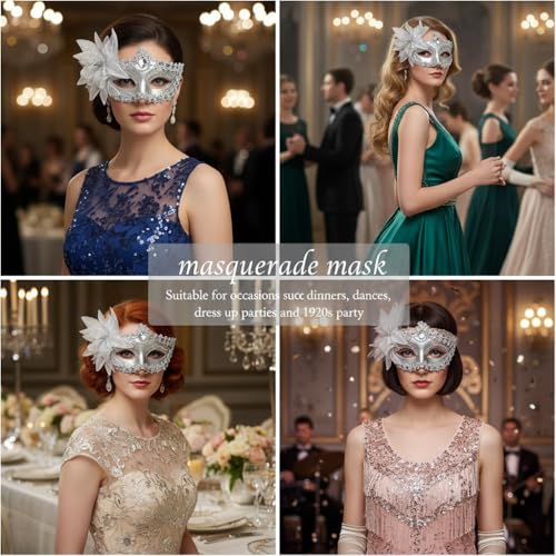 Yokawe Black Masquerade Mask for Women Flower Venetian Ball Masks Lace Mardi Gras Costume
