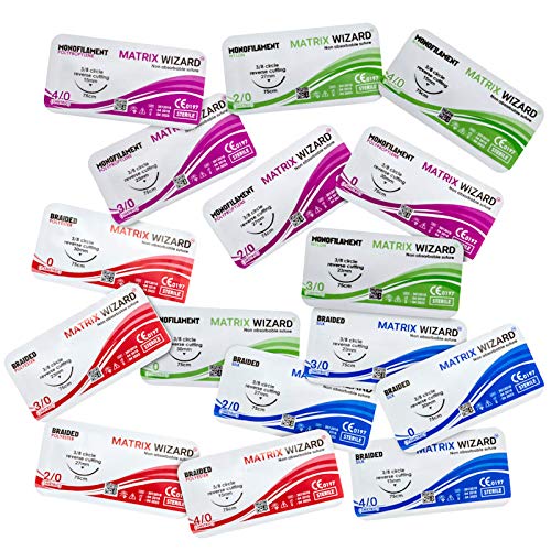 Sterile Sutures Thread with Needle Plus Tools - First Aid Field Emergency, Trauma Practice Suture Kit; Taxidermy; Medical,...