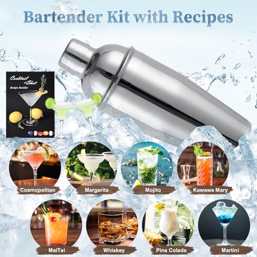 VONATES 15PCS Cocktail Shaker Set,750ml/25oz BartenderKit with Stand & Recipes, Bar Tools Set with All Bar Essential Acces...