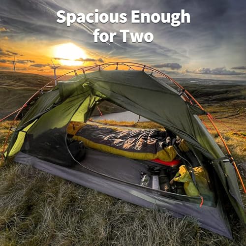 Night Cat Backpacking Tents 2 Persons Fast Setup Hiking Camp Tent with Foldable Pole Double Layers Two Doors Waterproof Li...