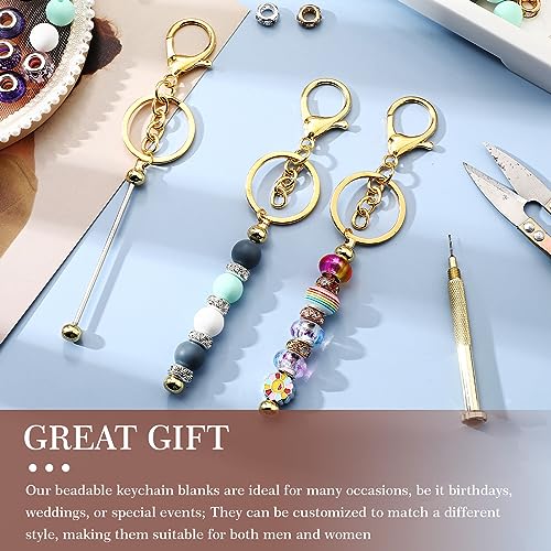 Tondiamo 24 Pcs Beadable Keychain Bars Bulk Beads for Keychain Making Kit Gifts for Women Men DIY Crafts(Gold)