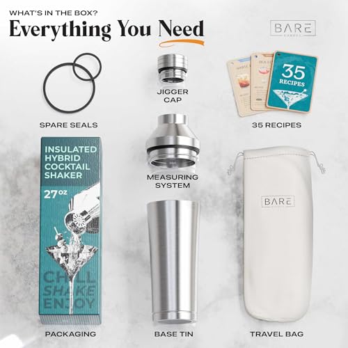 Insulated Cocktail Shaker Set | Double Wall Stainless Steel | Martini Shaker for Home Bar Bartending | Built-in Drink Meas...