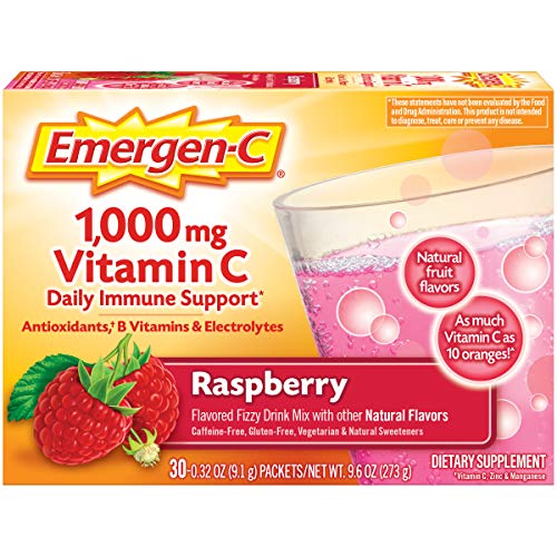 Emergen-C 1000mg Vitamin C Immune Support Powder Raspberry 30CT includes Zinc, Manganese, 7 B Vitamins and Electrolytes fo...