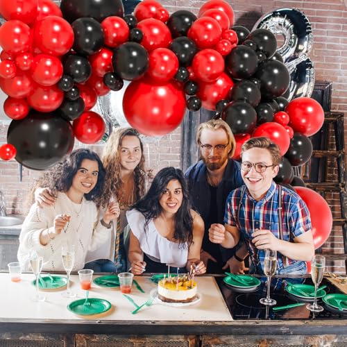110pcs Red and Black Balloons Garland Arch Kit, 18/12/10/5 Inch Black Red Latex Balloons for Casino Poker Night, Graduatio...