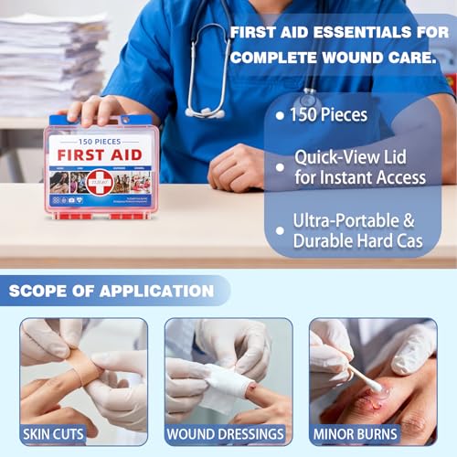 TLIEAO Mini First Aid Kit - 150 Pieces Emergency Medical Kit for Home, Car, Travel, Camping, Truck, Hiking, Sports, Offic...