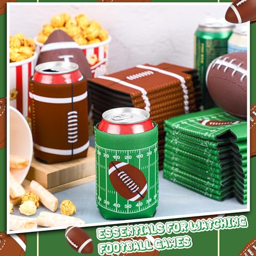Domensi 50 Pcs Football Party Favors 16oz Beer Can Sleeves Reusable Beer Holder Party Decoration Soda Can Coolers Coozie f...
