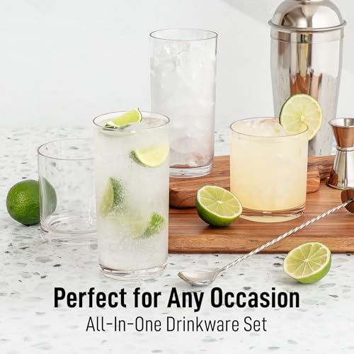 Zulay Kitchen Acrylic Plastic Glasses Drinkware - 16 Piece Unbreakable Drinking Glasses - BPA-Free, Reusable Plastic Tumbl...