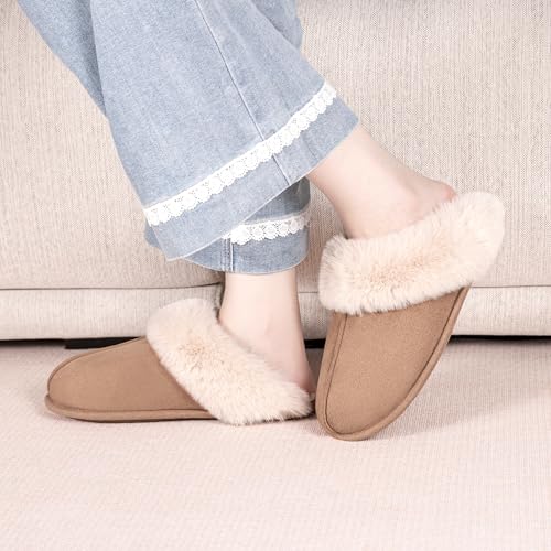 Womens Fuzzy House Slippers Memory Foam House Shoes Slip On Bedroom Slippers for Indoor Outdoor Use
