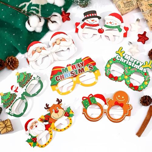 Gushijieju Christmas Accessories Glasses Cardstock, Christmas Party Favors Supplies Photo Booth Props Party Decorations 12...