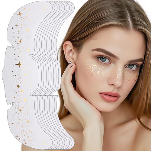 Face Glitter Freckles Tattoo, Gold Glow Up Makeup Patches, Face Glitter Makeup Speckles Patches, Cute Glitter Makeup Acces...