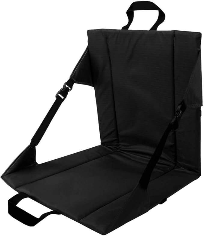 LynsaTac Folding Stadium Seat Cushion with Backrest, Portable Bleacher Pad for Camping, Fishing,15.8'' x 16.5'',Lightweight Chair with Backrest for Outdoor Sports and Concerts (Black)