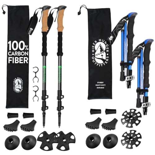 Premium Foldable & Collapsible Trekking Poles by USA Brand – Ultra Strong Lightweight Hiking Poles – 3K Black 100% Carbon ...