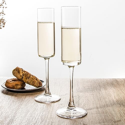 UMEIED 6 Oz Edge Champagne Flutes Set of 12, Long Stemmed Crystal Clear Champagne Flute Glass Set, Sparkling Wine Glasses ...