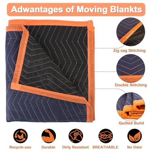 YMTLJHDSY 2 Moving Blankets 72x80in with 1 Elastic Rubber Band (196in Extendable to 400in) – Durable Quilted Moving Blanke...