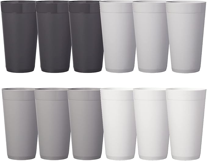 US Acrylic Newport 20 ounce Unbreakable Plastic Stackable Water Tumblers in Grey Stone | Set of 12 Drinking Cups | Reusabl...