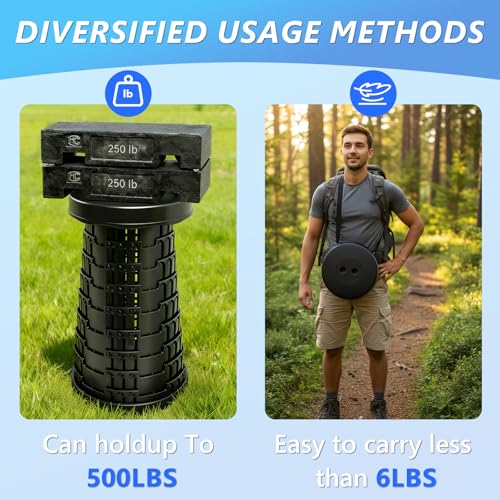 graxie Upgraded Collapsible Stool with Table Top, Portable Telescopic Seat, Folding Stool for Camping Gardening Fishing Hi...