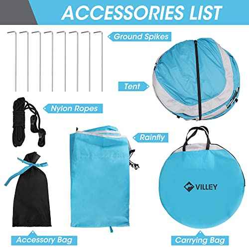 VILLEY 4 Person Easy Pop Up Tent, Waterproof Automatic Setup Instant Lightweight Camping Beach Tent with Carrying Bag for Camping, Hiking & Traveling