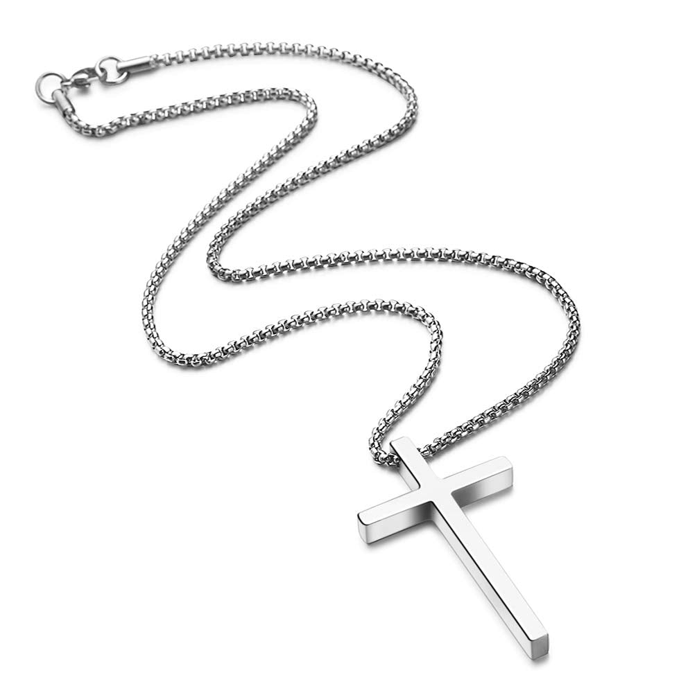 Ursteel Cross Necklace for Men, Stainless Steel Cross Chain Silver Mens Cross Necklace 18 Inch, Christian Jewelry Cross Necklace