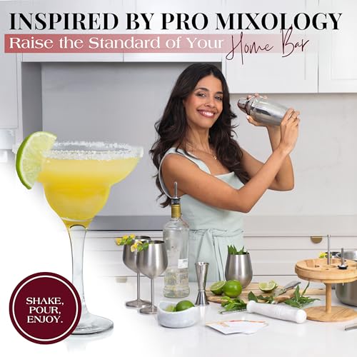 Gusto Nostro Cocktail Set Bartender Kit with Stainless Steel Ice Bucket - Complete Mixology Bar Tool Set with Wooden Organ...
