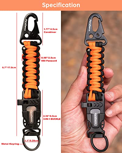 ParaDance Survival Keychain Fire Starter w/Flint Striker Paracord Whistle Keyring for Hiking Camping Fishing Hunting