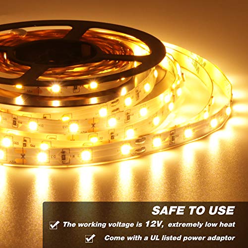 Warm LED Strip Lights,Onforu16.4ft Dimmable Strip Lighting,3000K 5m 12v Tape Light, 2835 LEDs Flexible Warm White Rope Lig...