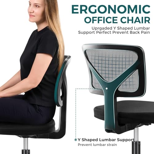 DUMOS Armless Desk Chairs Set of 2, Ergonomic Adjustable Home Office Swivel Rolling Task Chair No Arms, Comfy Mesh Mid Bac...