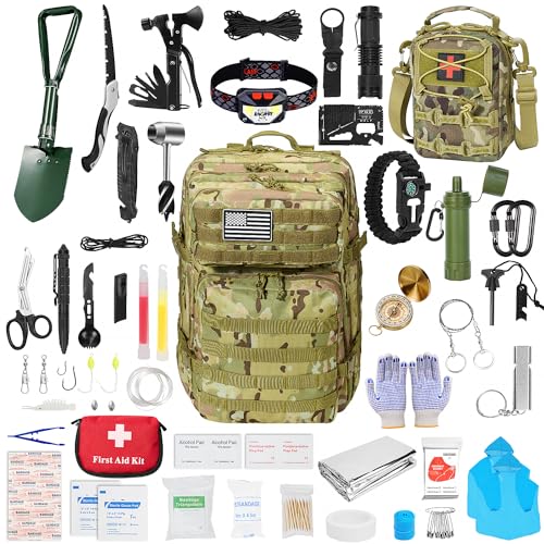 Survival First Aid Kit,99PCS Professional Survival Gear Large Hiking Backpack with Emergency Equipment Outdoor Adventure A...