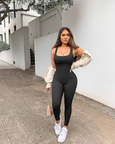 YIOIOIO Women Workout Seamless Jumpsuit Yoga Ribbed Bodycon One Piece Tank Top Leggings Romper