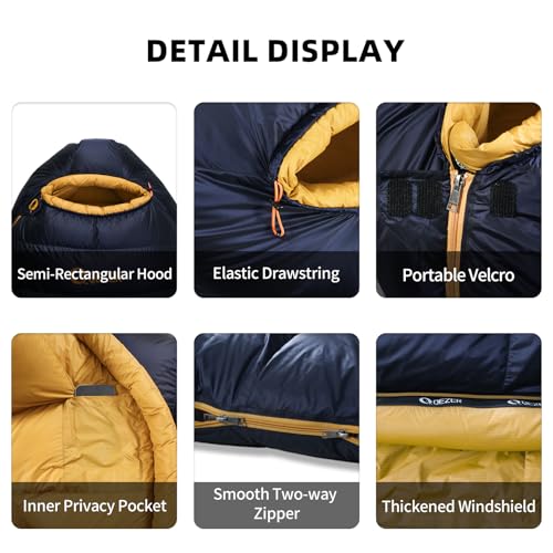 QEZER Down Sleeping Bag for Adults with 620 Fill Power Down Ultralight Mummy Backpacking Sleeping Bag