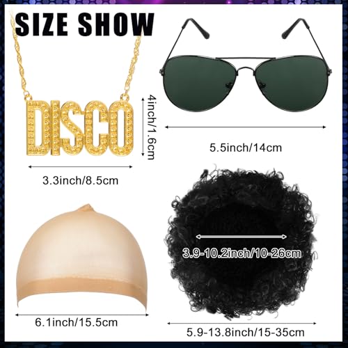 Mepase 6 Pcs Men 70s Disco Costumes Include Retro Shirt Bell Bottom Pants Wig Sunglasses Necklace Wig Cap for Disco Party