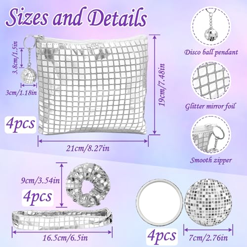 WPZQBW 12 Pcs Disco Party Favors Disco Cosmetics Bag，Silver Glitter Sequin Makeup Handbag，Makeup Bag Hair Scrunchies Compa...