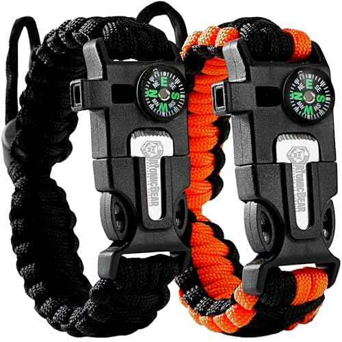 Atomic Bear Paracord Bracelet (2 Pack) - Adjustable - Fire Starter - Loud Whistle - Perfect for Hiking, Camping, Fishing a...